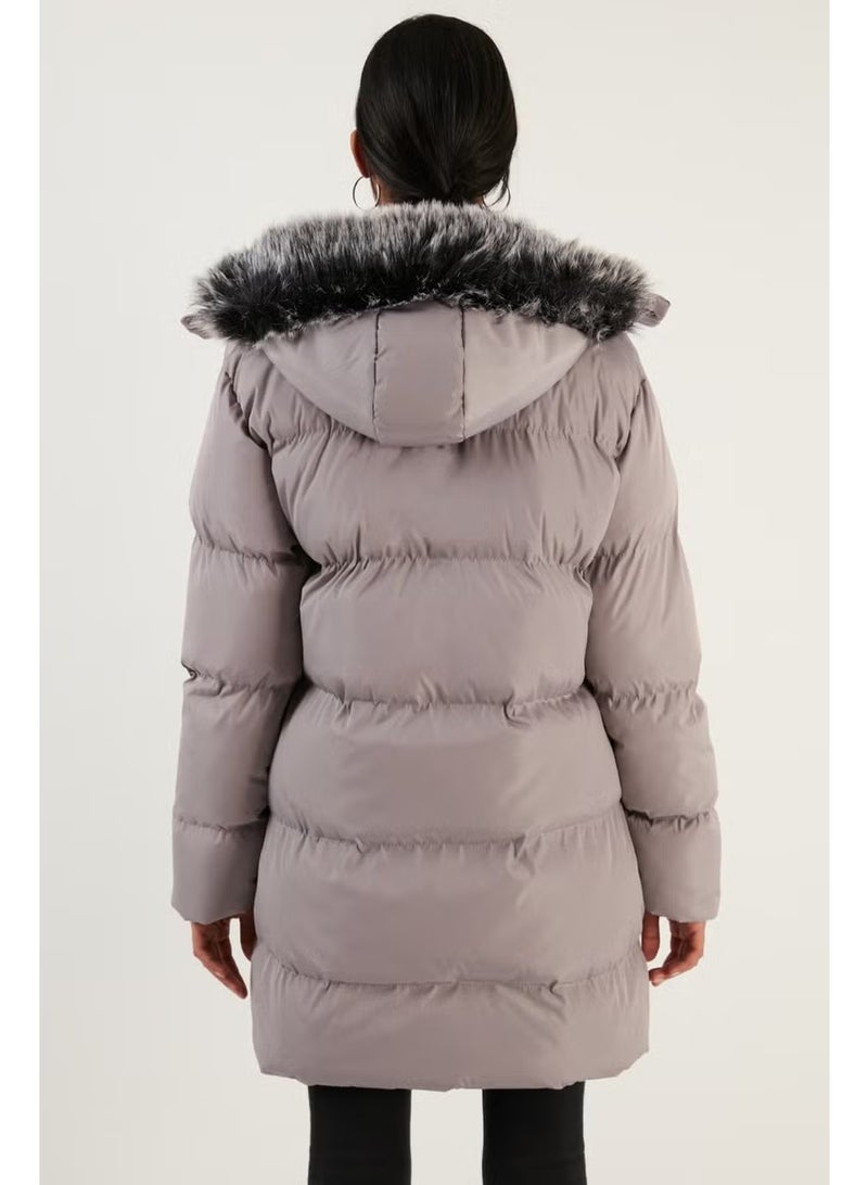 Lela Women's Coat with Faux Fur Collar, Removable Hooded and Pocketed Puffer Coat 5761645 - Image 4